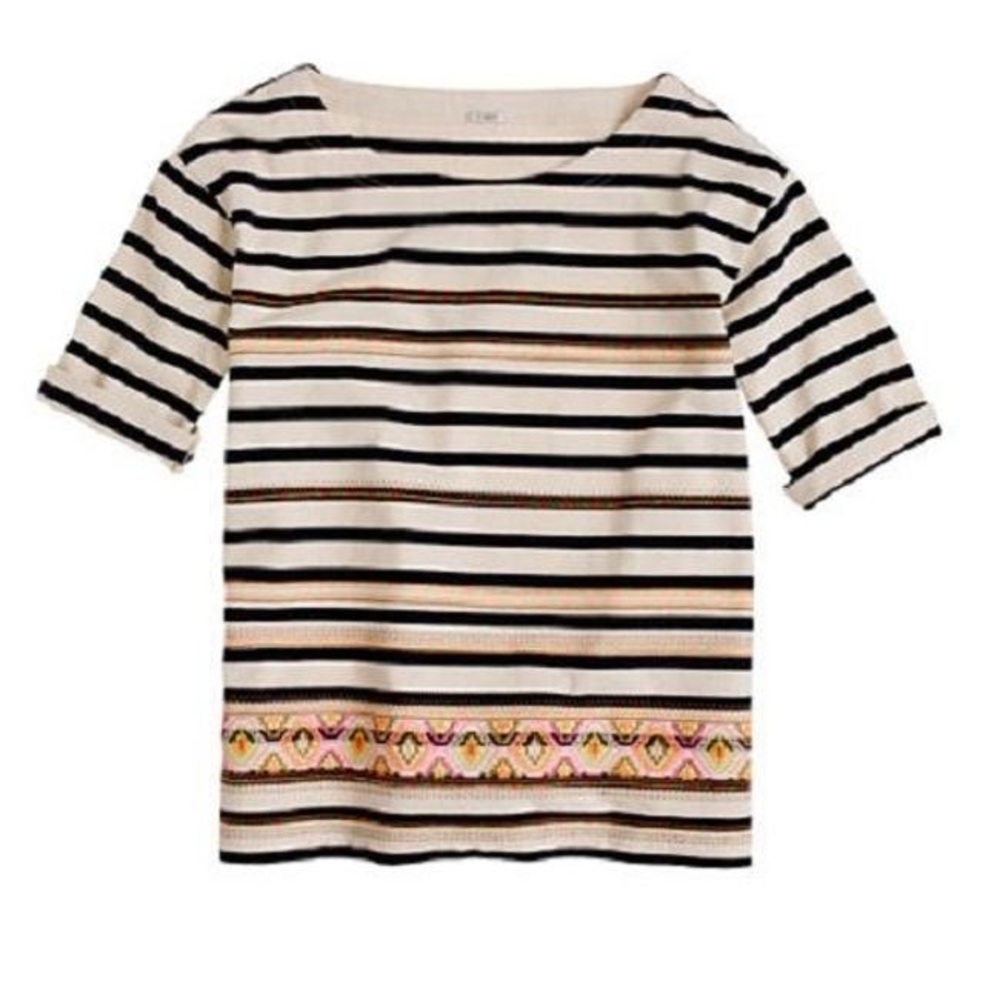 J.Crew Striped Structured Embroidered Tee